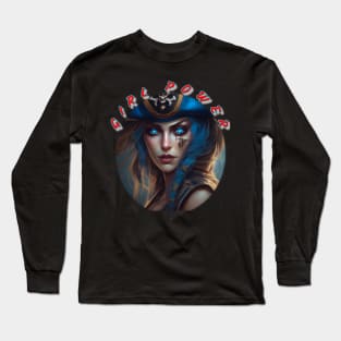 Girl power, blue themed pirate girl Long Sleeve T-Shirt